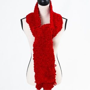 Handmade hand knit chenille red winter scarf